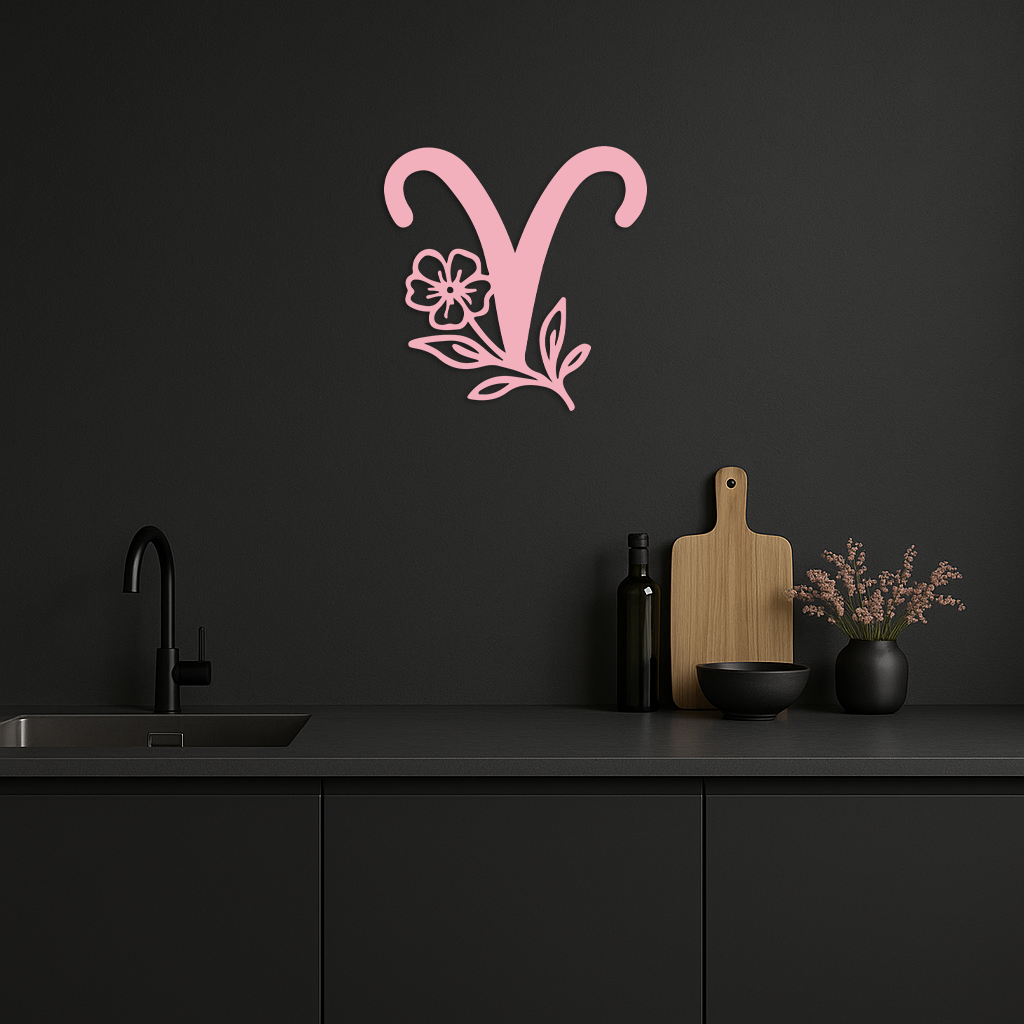Aries Zodiac Symbol Metal Wall Art – Floral Astrology Home Decor - KAFGP076 - Tampa Home & Garden Store