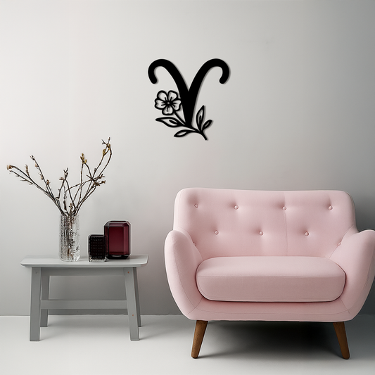 Aries Zodiac Symbol Metal Wall Art – Floral Astrology Home Decor - KAFGP076 - Tampa Home & Garden Store