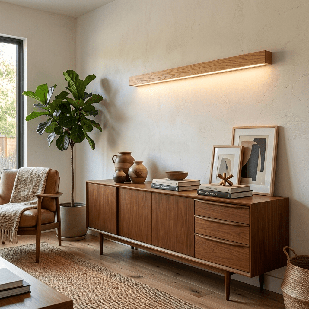 Pinea linear pine wood wall light with frosted diffuser, dimmable warm LED by Moktan Sabai on Tampa Home & Garden Store