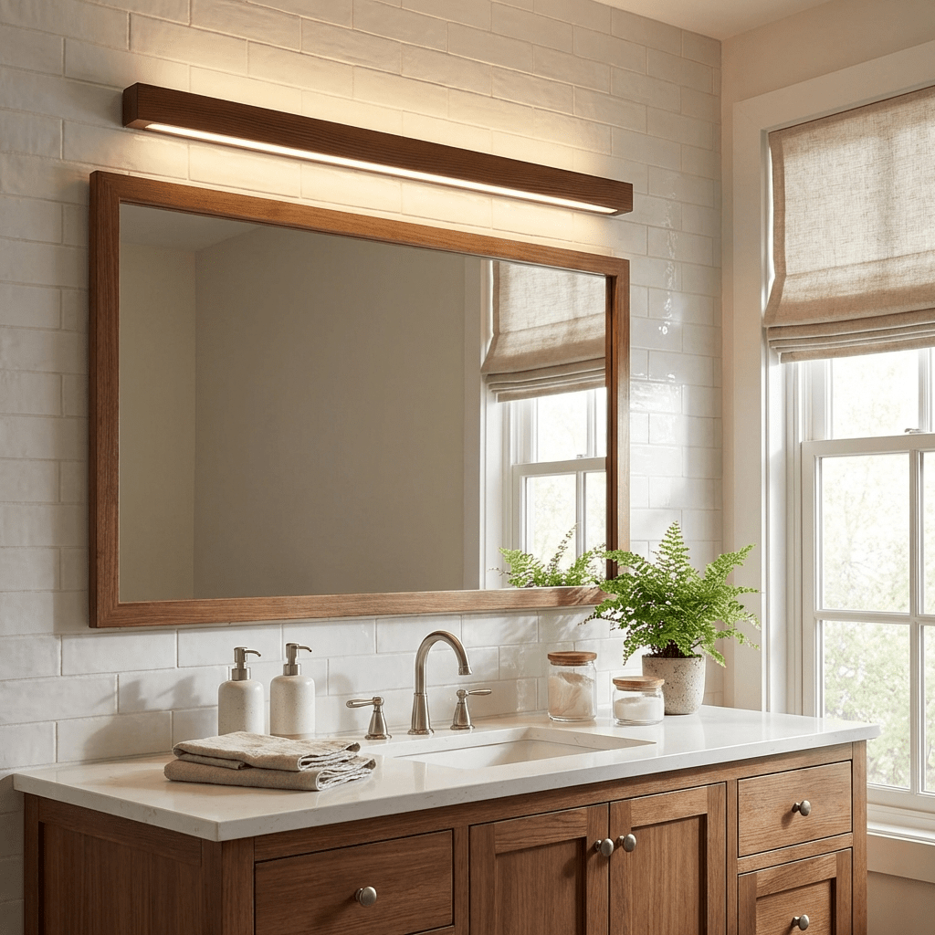 Pinea linear pine wood wall light with frosted diffuser and dimmable warm LED on Tampa Home & Garden Store