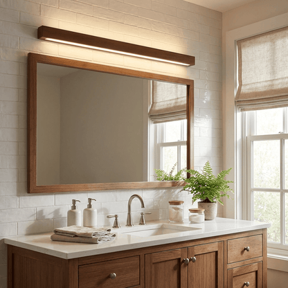 Pinea linear pine wood wall light with frosted diffuser and dimmable warm LED on Tampa Home & Garden Store