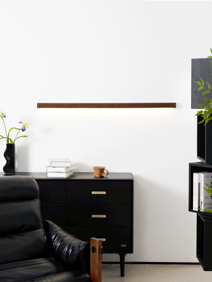 Linear Pine Wood Wall Light And Frosted Diffuser