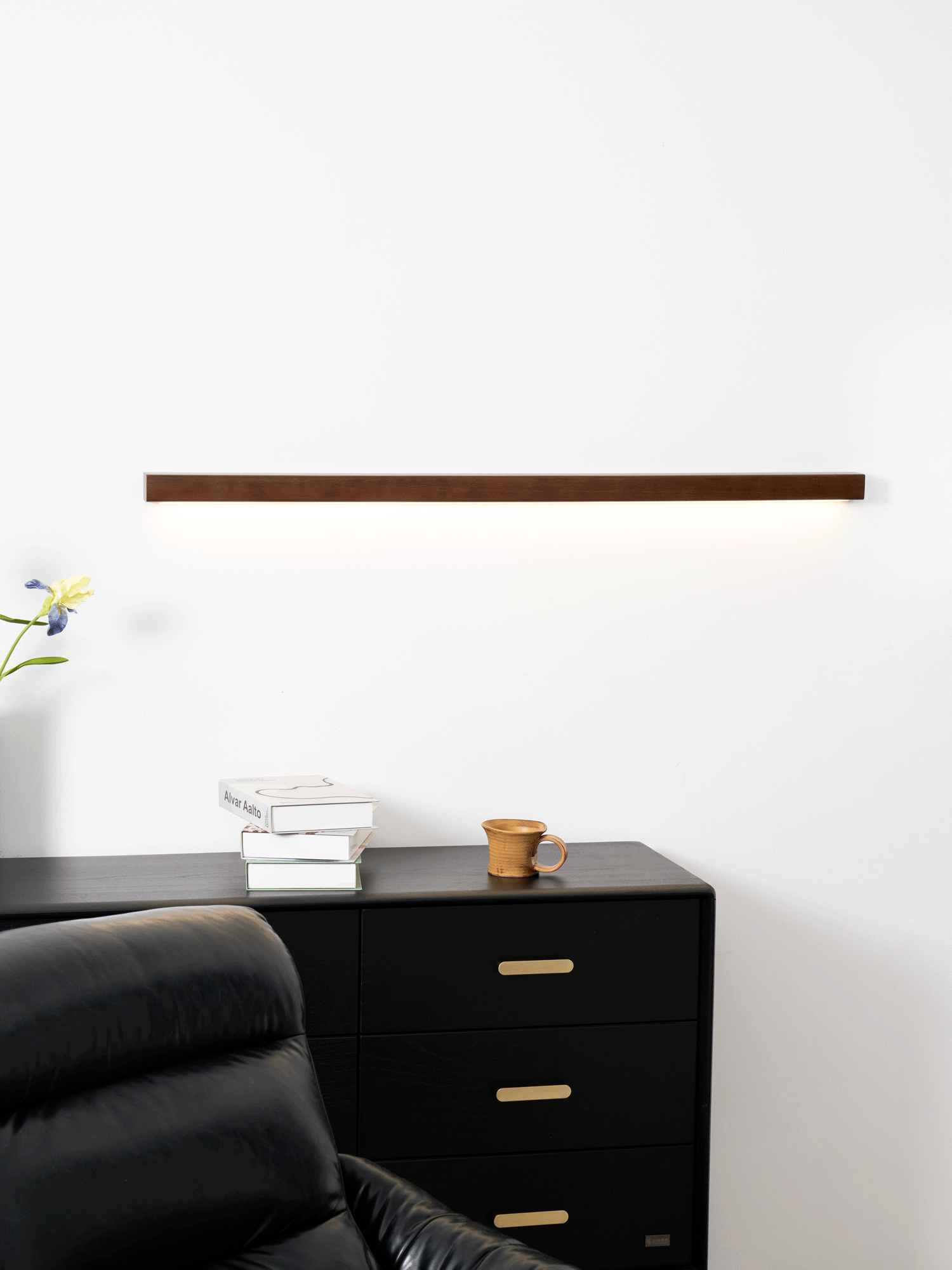 Pinea linear pine wood wall light with frosted diffuser, dimmable warm LED for hallway on Tampa Home & Garden Store