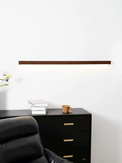Pinea linear pine wood wall light with frosted diffuser, dimmable warm LED for hallway on Tampa Home & Garden Store