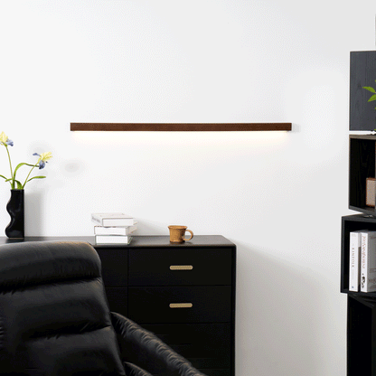 Pinea linear pine wood wall light with frosted diffuser, dimmable warm LED Moktan Sabai fixture on Tampa Home & Garden Store