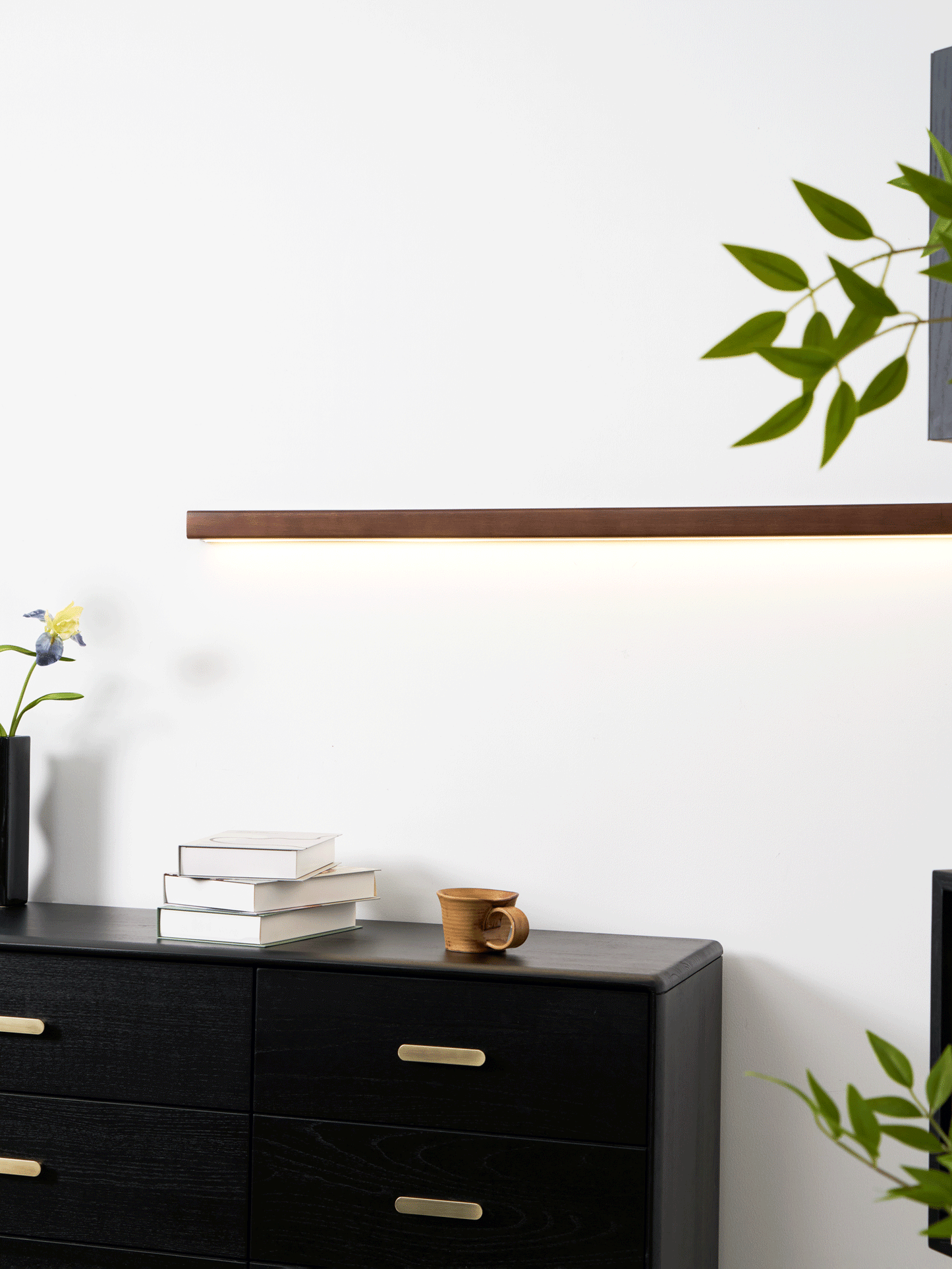 Pinea linear pine wood wall light with frosted diffuser, dimmable warm LED by Moktan Sabai on Tampa Home & Garden Store