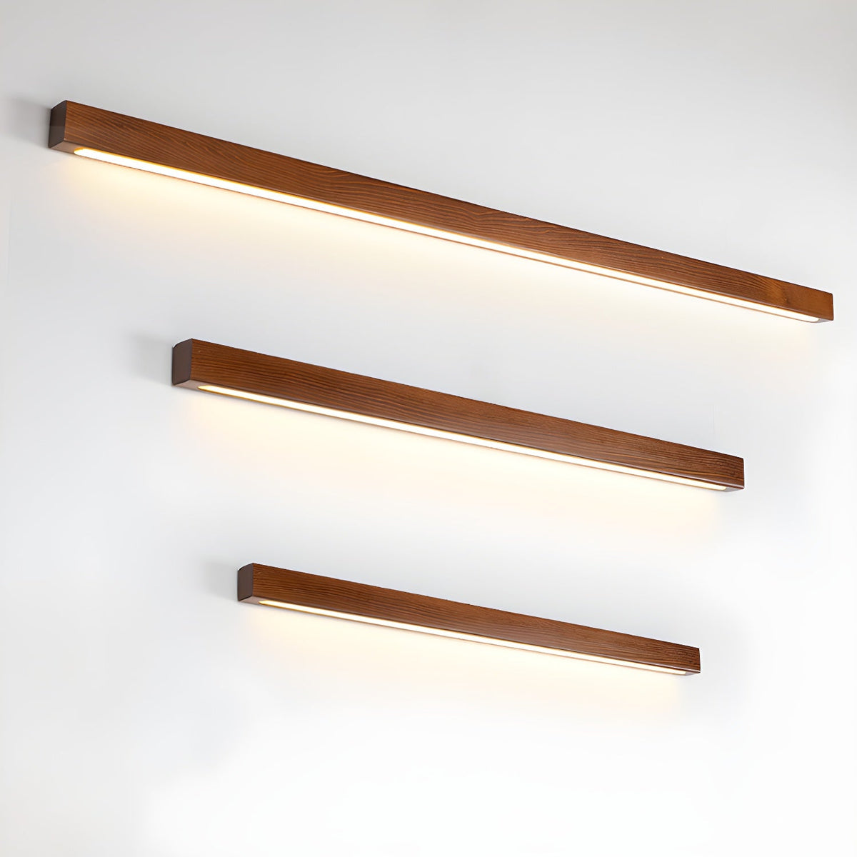 Pinea linear pine wood wall light with frosted diffuser, warm dimmable LED, set of 4 on Tampa Home & Garden Store