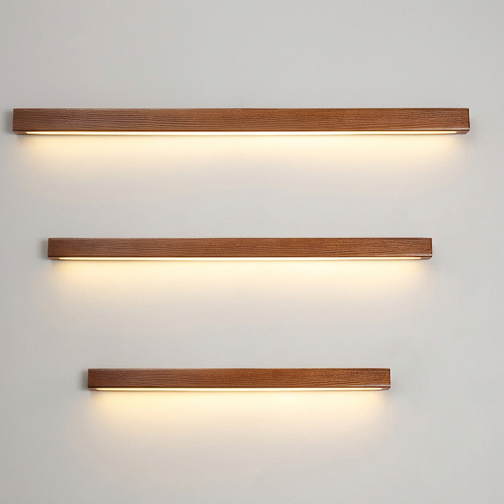 Pinea linear pine wood wall light with frosted diffusers, dimmable warm LED 3-pack on Tampa Home & Garden Store