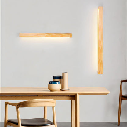 Two Pinea linear pine wood wall lights with frosted diffusers, dimmable warm LED on Tampa Home & Garden Store