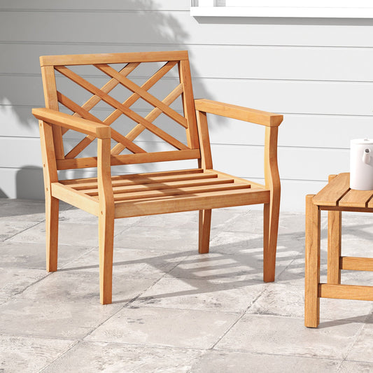 Teak Wood Slatted Patio Chair Armchair with Cozy Backrest and Armrests - Tampa Home & Garden Store