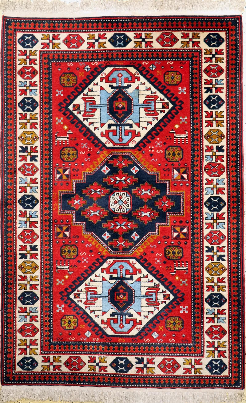 Armenian Yerevan Wool Rug – 4’6” x 6’11” – Hand-Knotted Geometric Design - Tampa Home & Garden Store