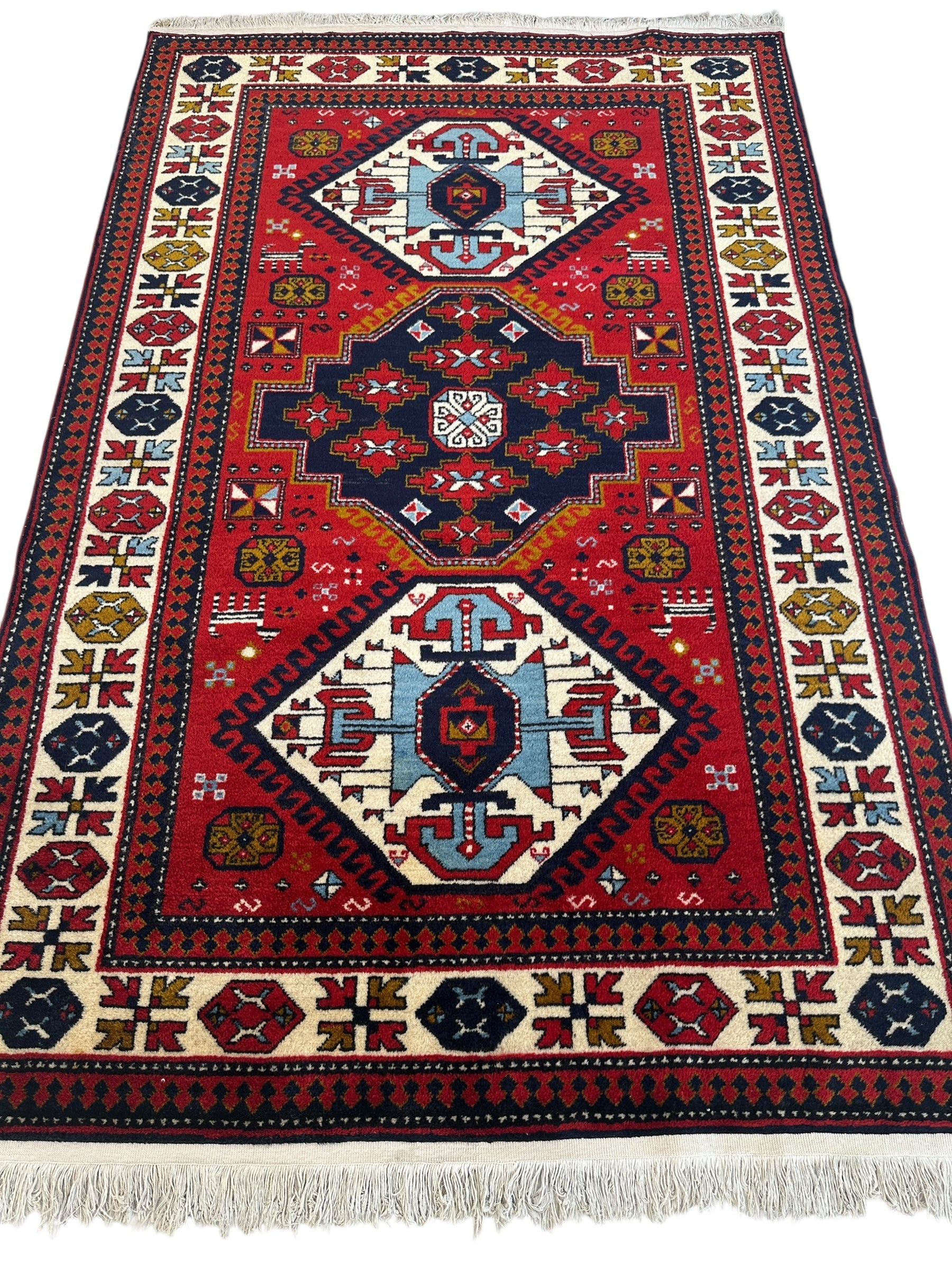 Armenian Yerevan Wool Rug – 4’6” x 6’11” – Hand-Knotted Geometric Design - Tampa Home & Garden Store