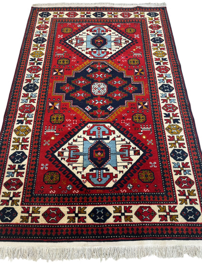 Armenian Yerevan Wool Rug – 4’6” x 6’11” – Hand-Knotted Geometric Design - Tampa Home & Garden Store