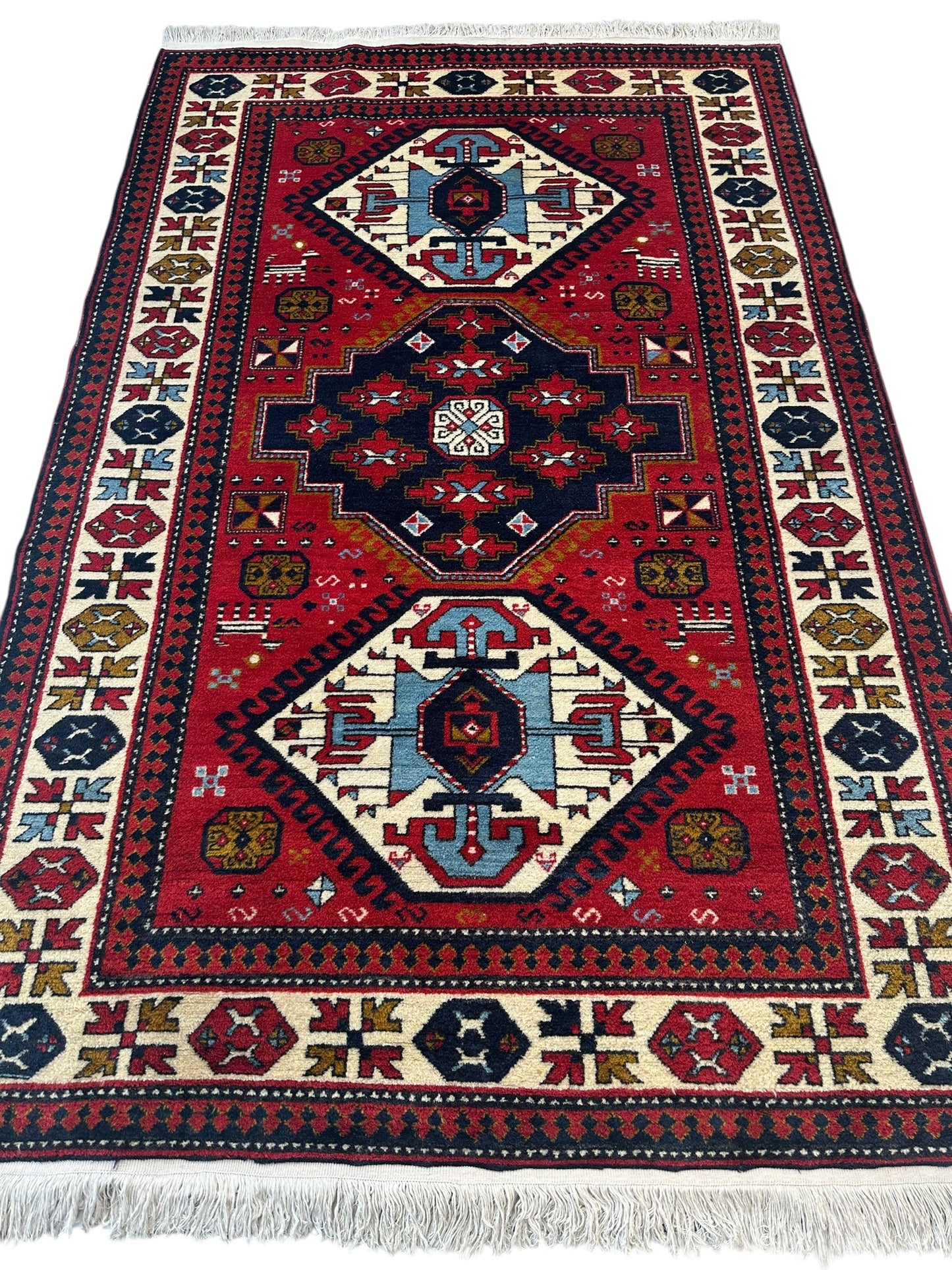 Armenian Yerevan Wool Rug – 4’6” x 6’11” – Hand-Knotted Geometric Design - Tampa Home & Garden Store