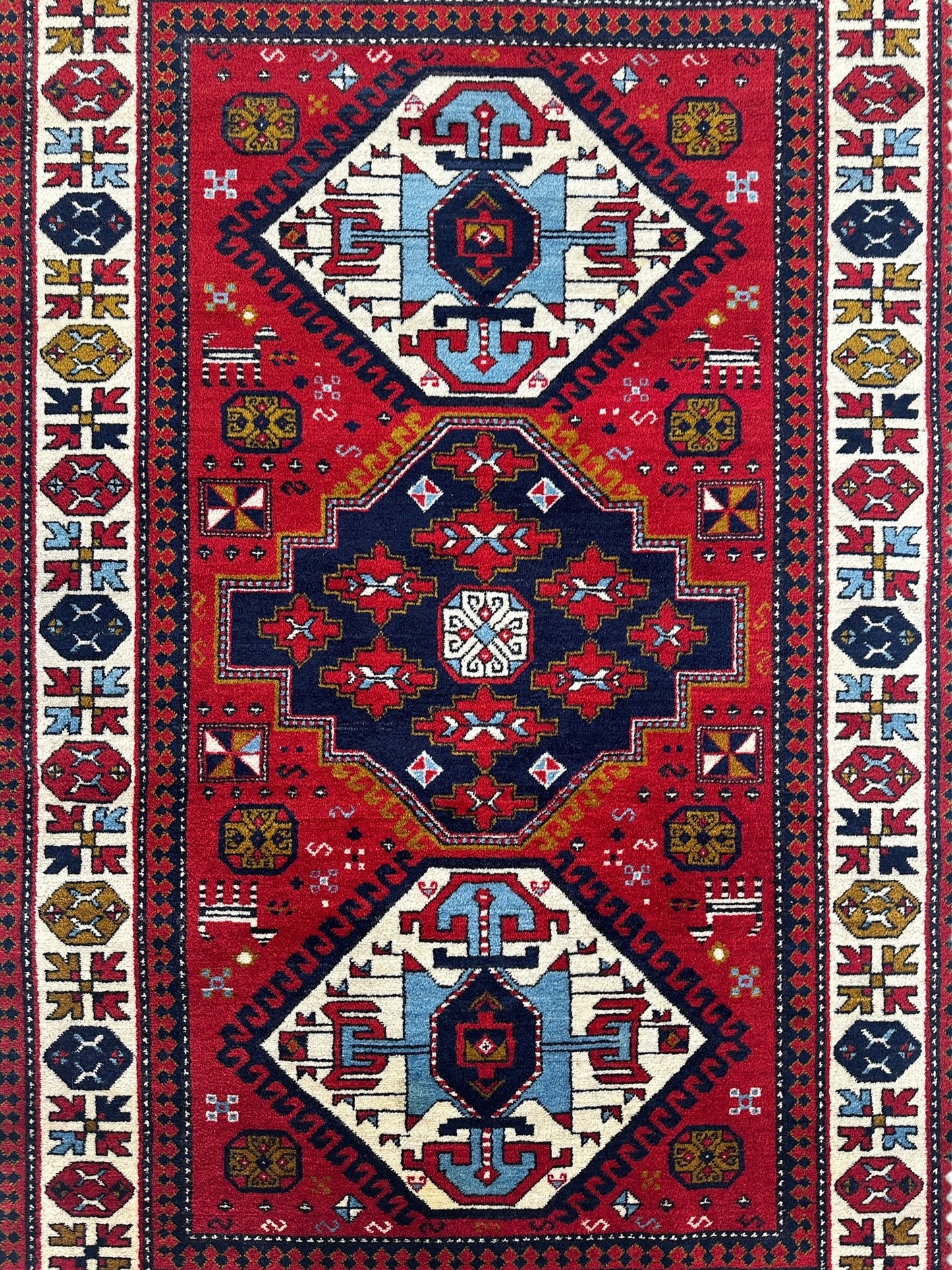 Armenian Yerevan Wool Rug – 4’6” x 6’11” – Hand-Knotted Geometric Design - Tampa Home & Garden Store
