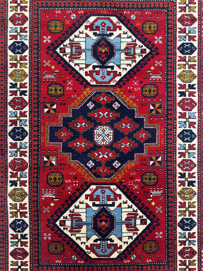 Armenian Yerevan Wool Rug – 4’6” x 6’11” – Hand-Knotted Geometric Design - Tampa Home & Garden Store