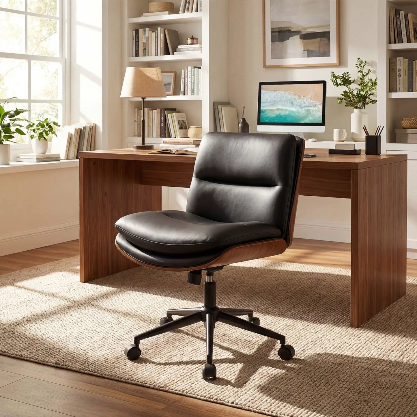 Armless Office Chair with Curved Backrest
