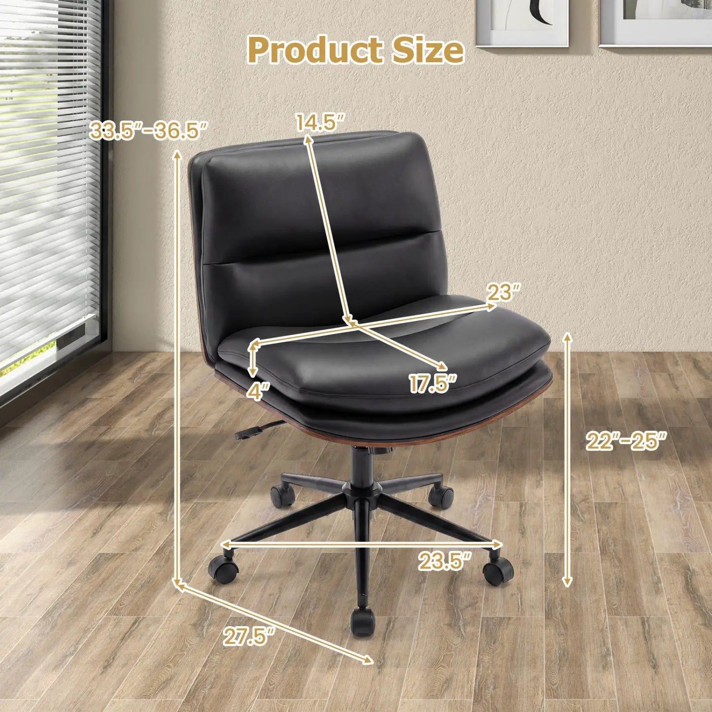 Armless Office Chair with Curved Backrest