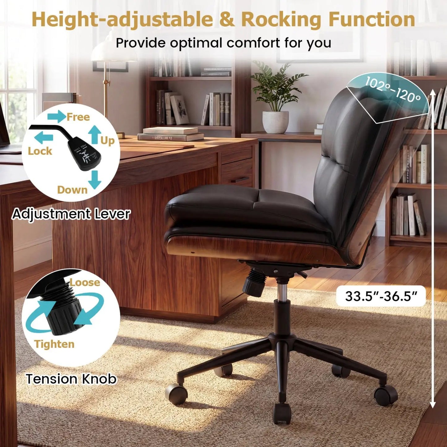 Armless Office Chair with Curved Backrest