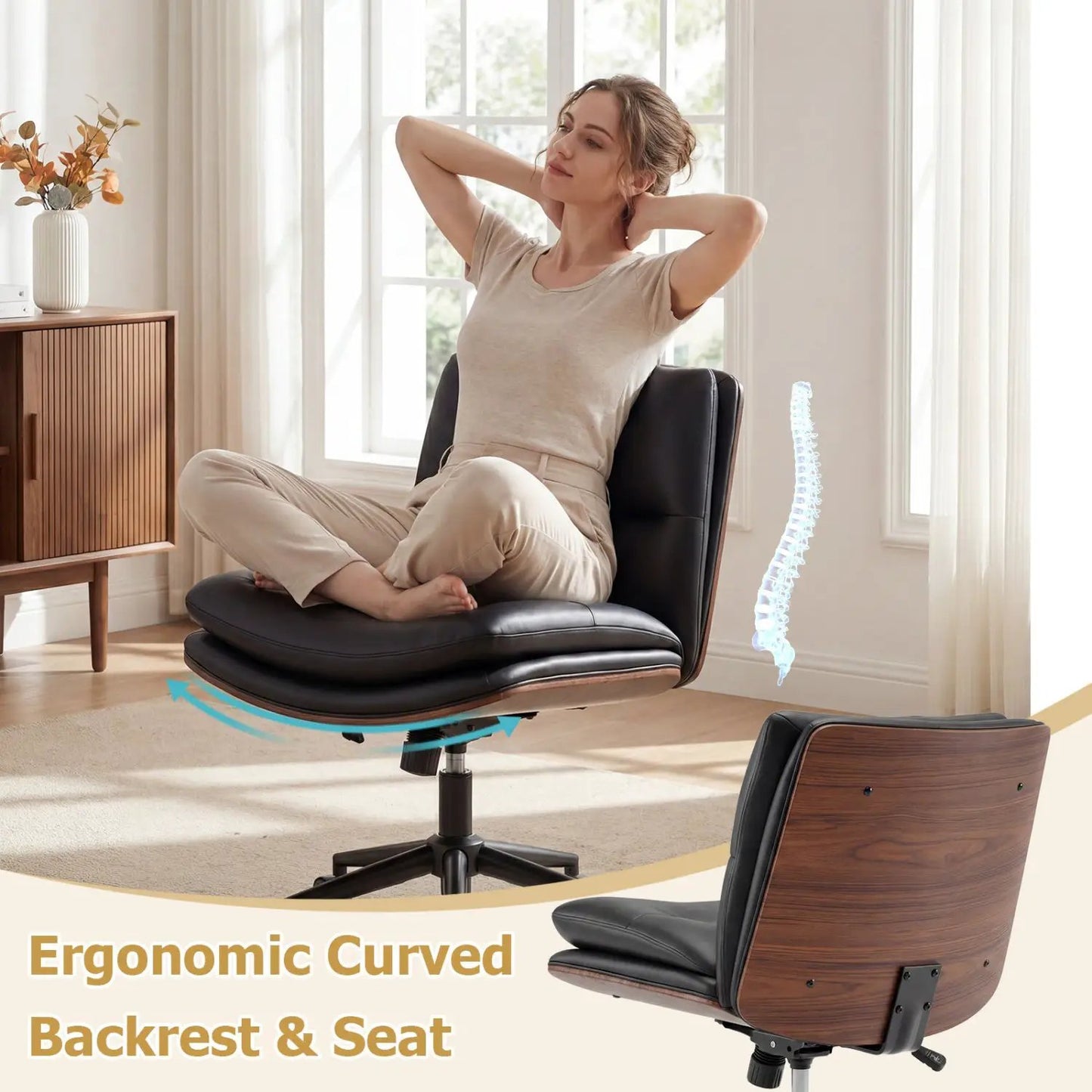 Armless Office Chair with Curved Backrest