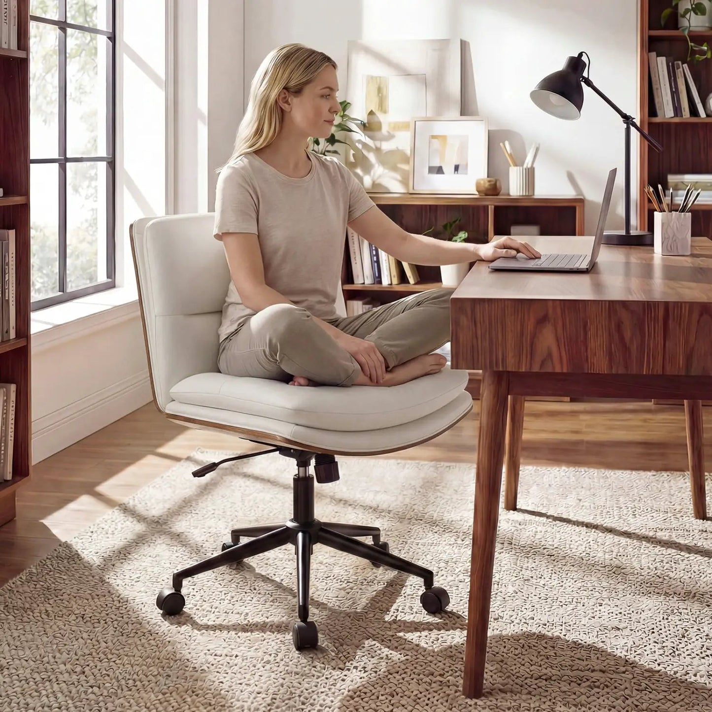 Armless Office Chair with Curved Backrest