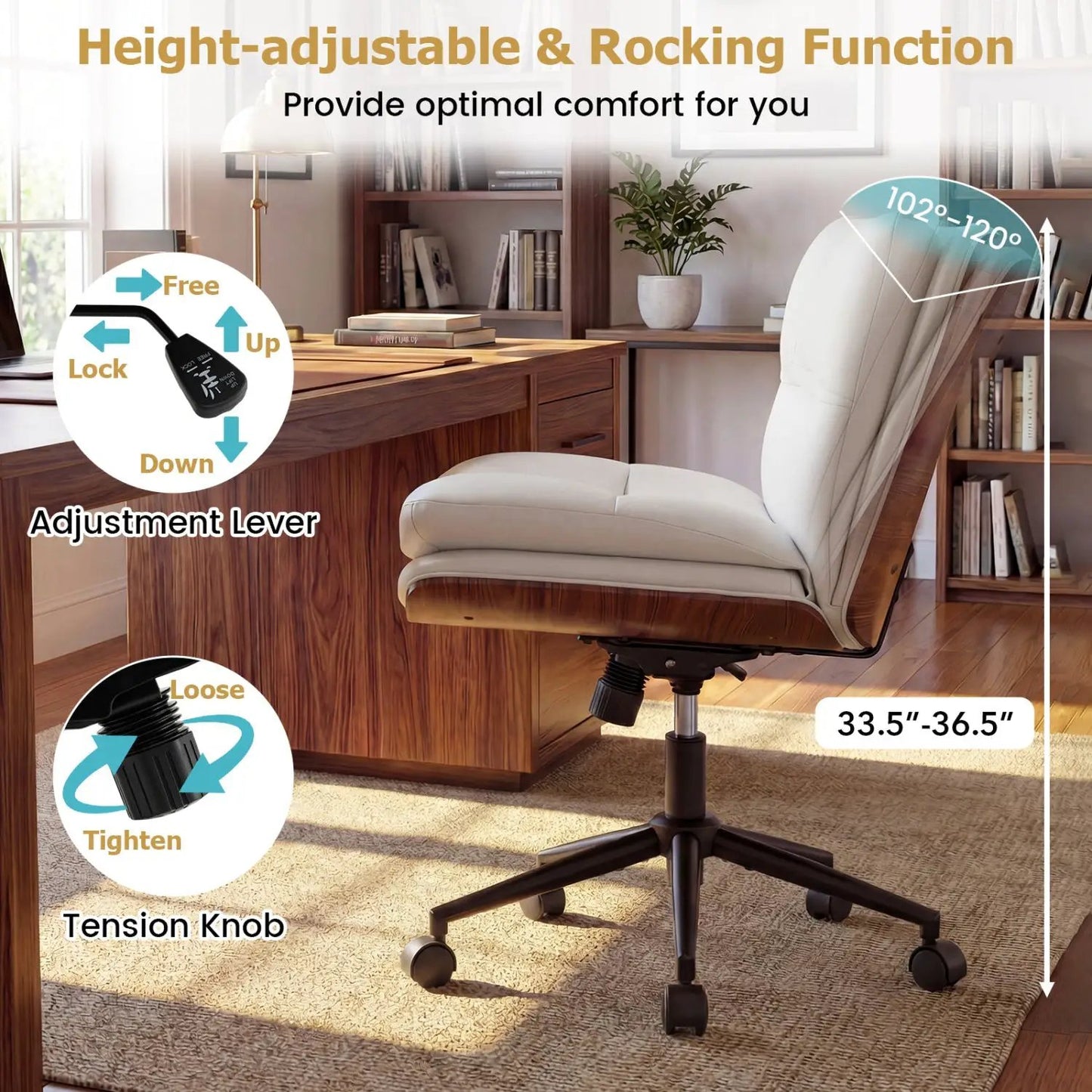 Armless Office Chair with Curved Backrest