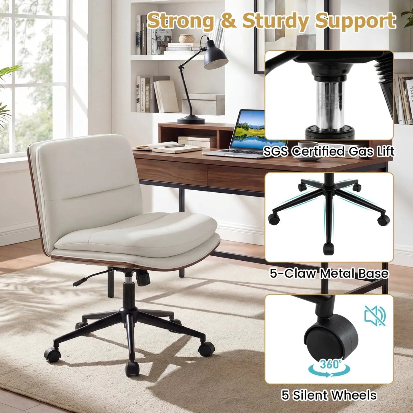 Armless Office Chair with Curved Backrest