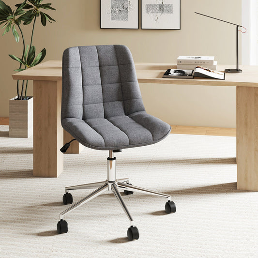 Armless Office Chair Upholstered Makeup Vanity Chair with Adjustable Height and Wheels-Grey - Tampa Home & Garden Store