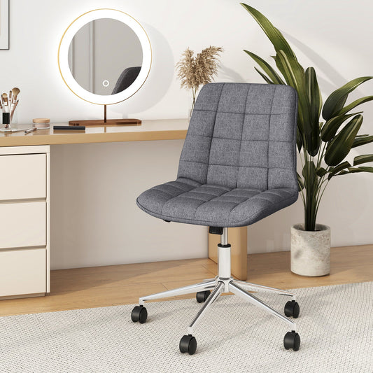 Armless Office Chair Upholstered Makeup Vanity Chair with Adjustable Height and Wheels-Grey - Tampa Home & Garden Store