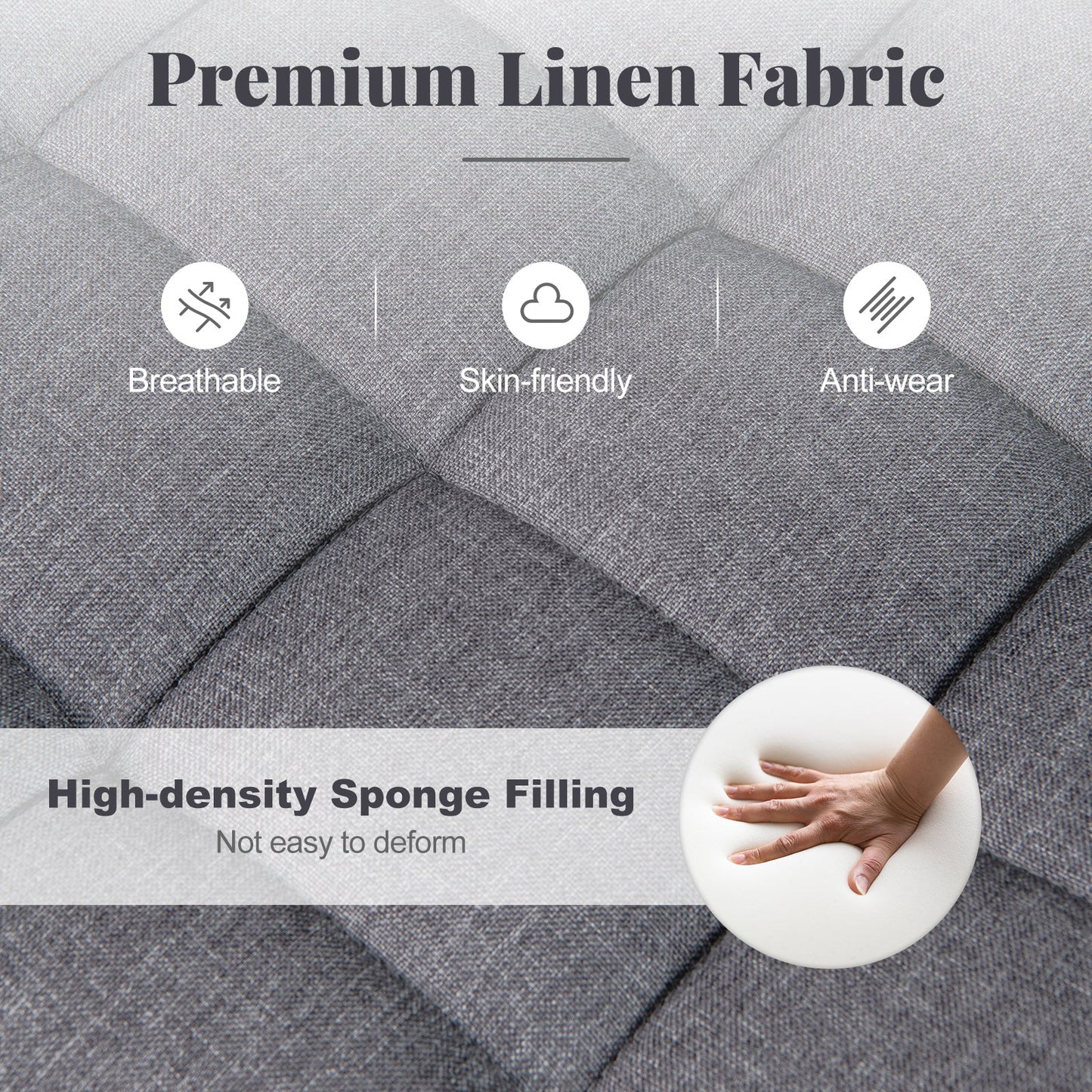 Silla de Oficina sin Brazos, Silla Tapizada para Tocador de Maquillaje con Altura Ajustable y Ruedas - Gris