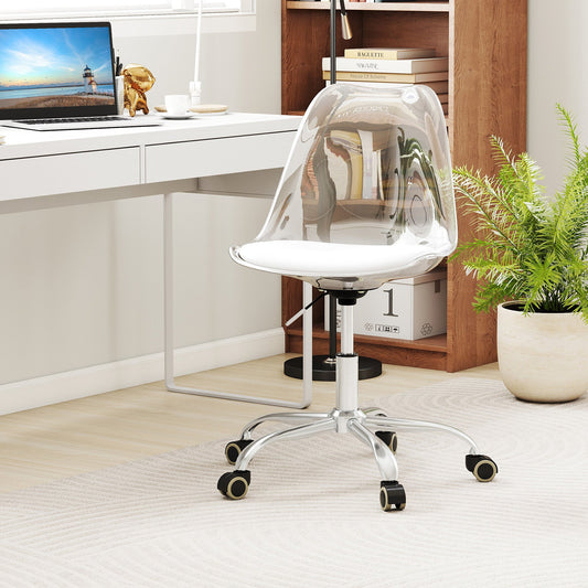 Armless Rolling Office Chair with Swivel Seat and PU Leather Cushion-Clear - Tampa Home & Garden Store