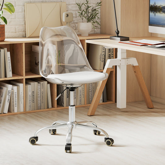 Armless Rolling Office Chair with Swivel Seat and PU Leather Cushion-Clear - Tampa Home & Garden Store