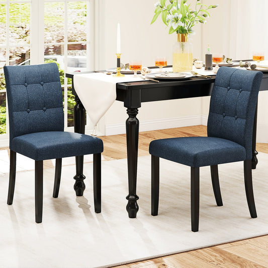 Juego de 2 sillas de comedor sin brazos tapizadas con patas de madera de caucho - Azul oscuro