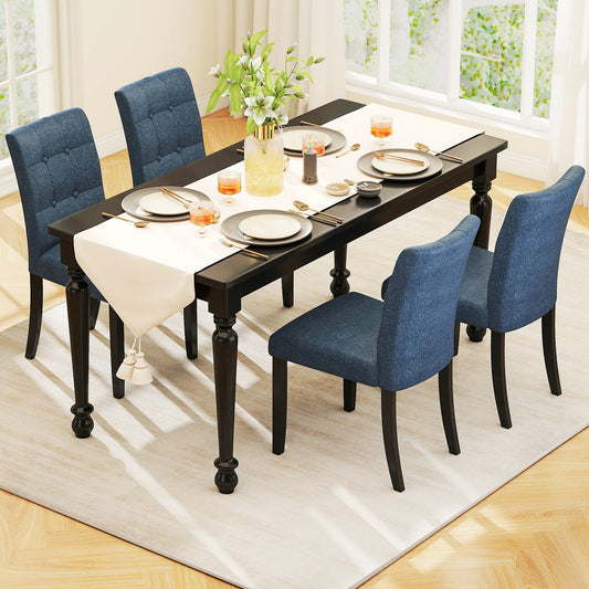 Juego de 2 sillas de comedor sin brazos tapizadas con patas de madera de caucho - Azul oscuro