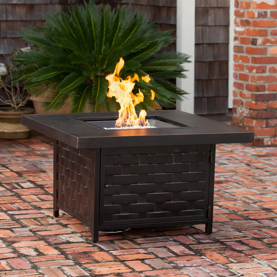 Armstrong 42" Square Basketweave Aluminum Convertible Gas Fire Pit Table - Tampa Home & Garden Store