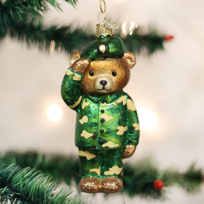 Army Bear Glass Ornament - Tampa Home & Garden Store