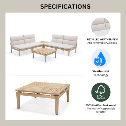 Arno 6pc Corner Set Light outdoor teak sectional with beige cushions by LifestyleGarden US on Tampa Home & Garden Store
