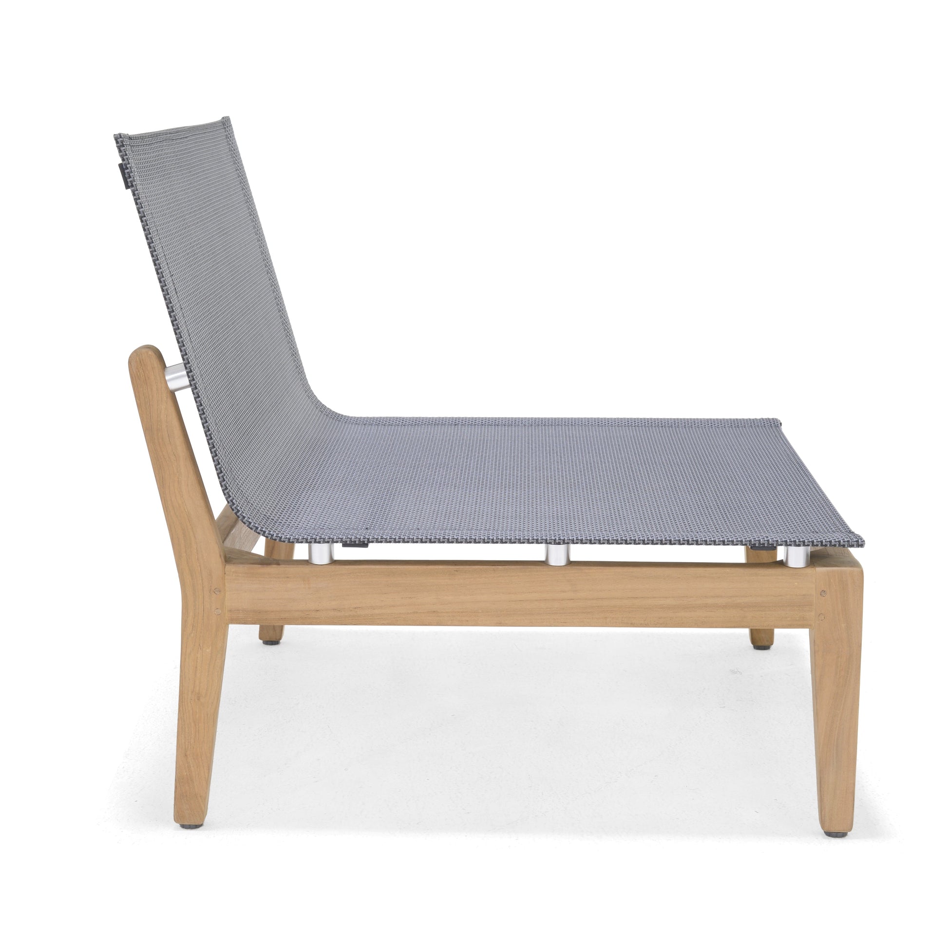 Arno 6pc Corner Set Dark outdoor lounge chair with gray woven fabric and natural wood frame on Tampa Home & Garden Store
