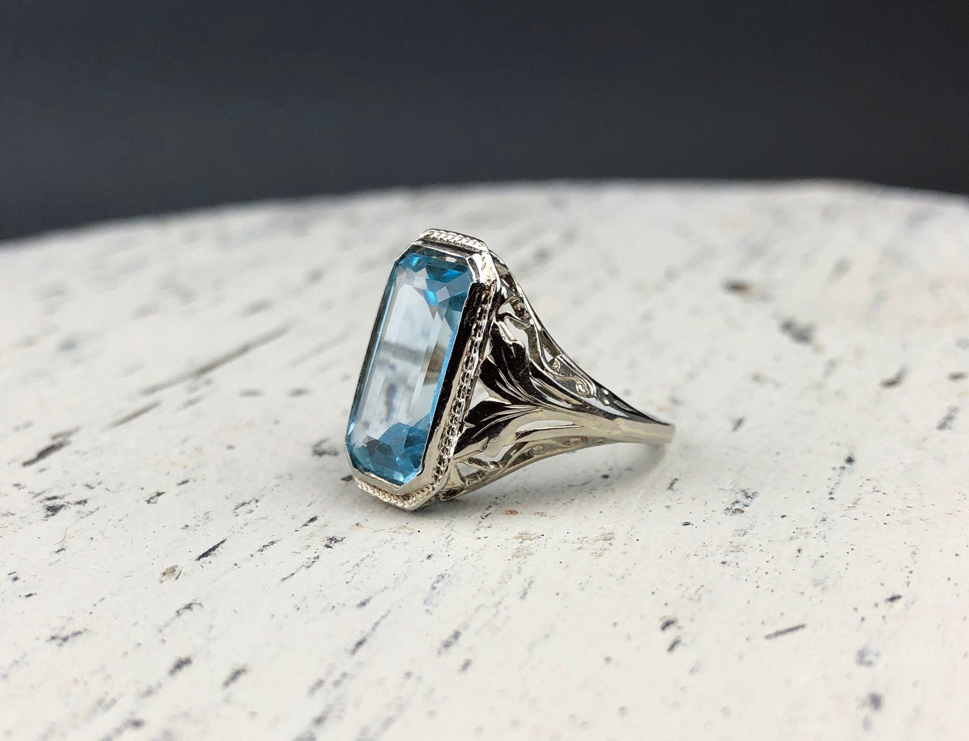 Art Deco 14k Gold 5ct Sky Blue Topaz Ring - Tampa Home & Garden Store
