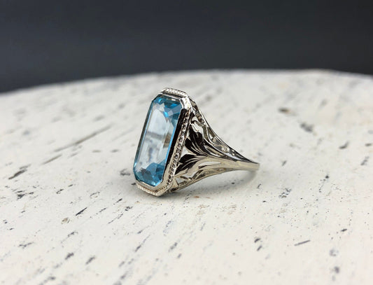 Art Deco 14k Gold 5ct Sky Blue Topaz Ring - Tampa Home & Garden Store