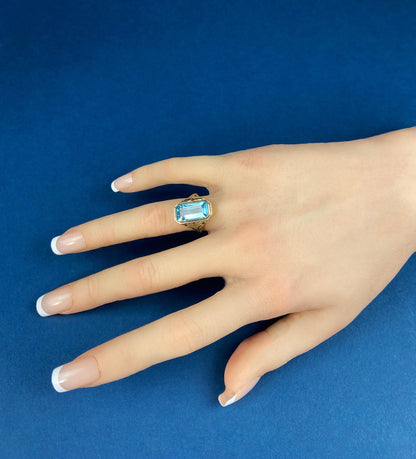 Art Deco 14k Gold 5ct Sky Blue Topaz Ring - Tampa Home & Garden Store