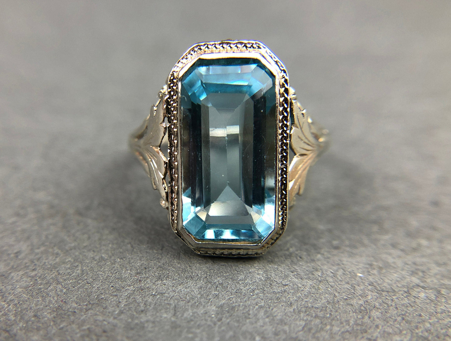 Art Deco 14k Gold 5ct Sky Blue Topaz Ring - Tampa Home & Garden Store
