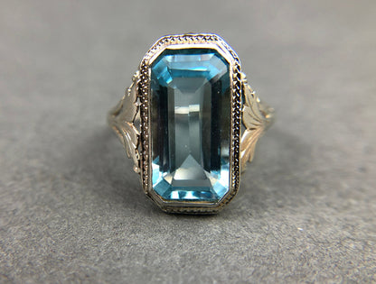 Art Deco 14k Gold 5ct Sky Blue Topaz Ring - Tampa Home & Garden Store