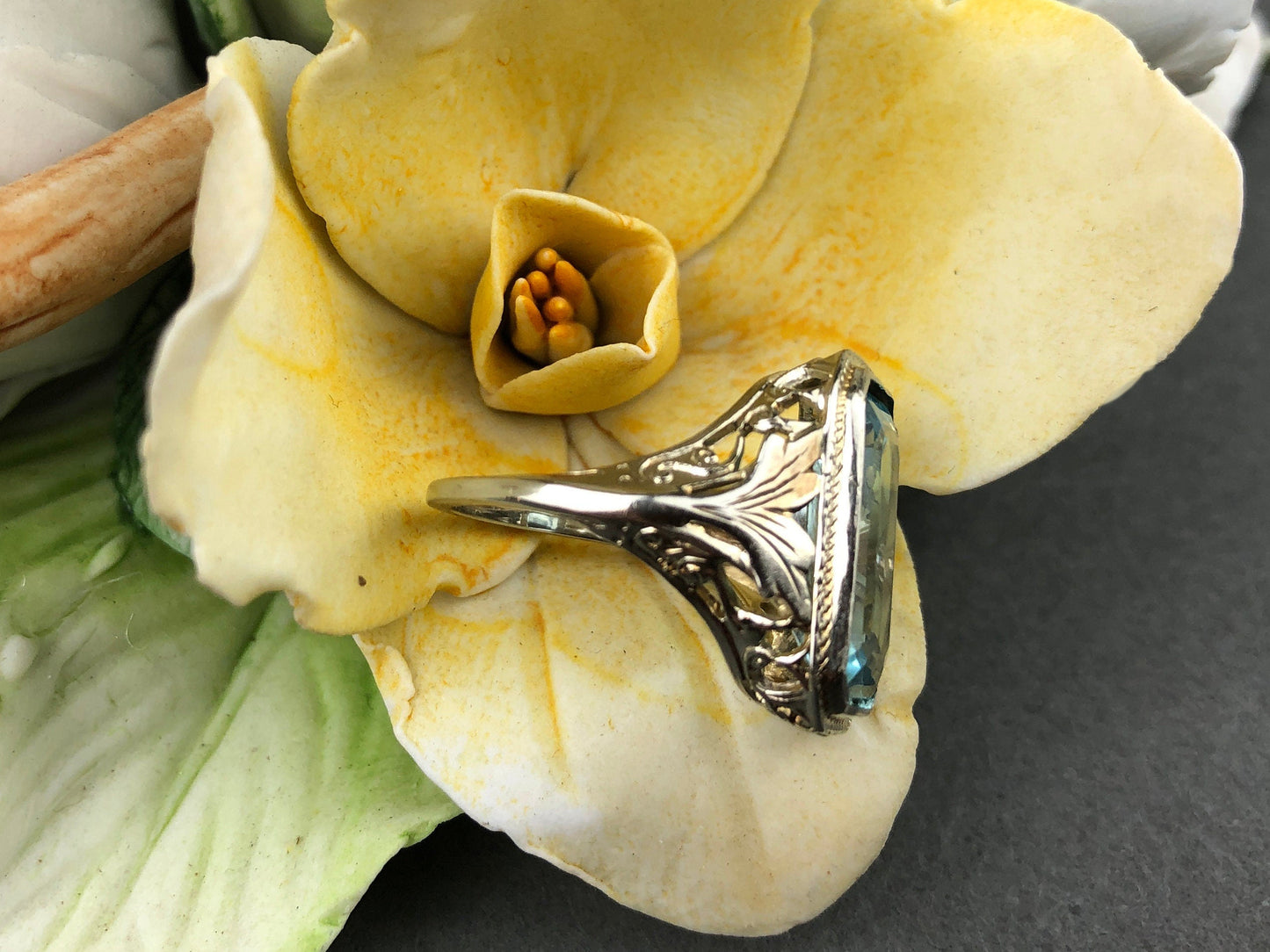 Art Deco 14k Gold 5ct Sky Blue Topaz Ring - Tampa Home & Garden Store