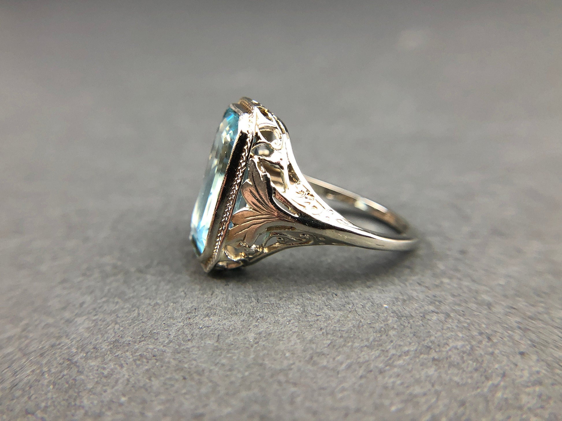 Art Deco 14k Gold 5ct Sky Blue Topaz Ring - Tampa Home & Garden Store