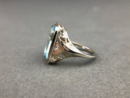 Art Deco 14k Gold 5ct Sky Blue Topaz Ring - Tampa Home & Garden Store
