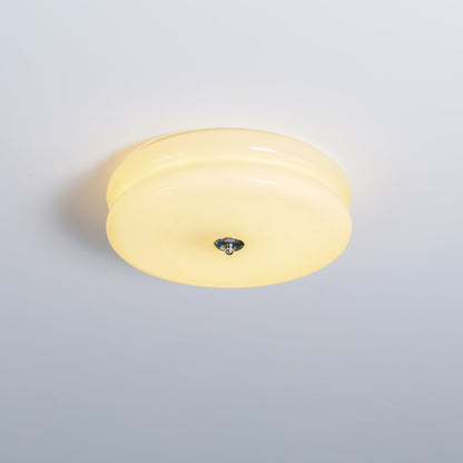 Art Deco ribbed glass light flush mount in warm amber glass with metallic frame Moktan Sabai on Tampa Home & Garden Store