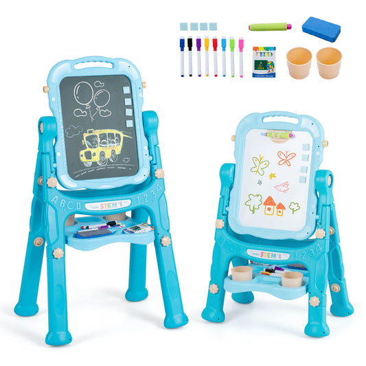 DirectDeals Kids Art Easel with adjustable blue dual chalkboard & whiteboard 22 accessories on Tampa Home & Garden Store
