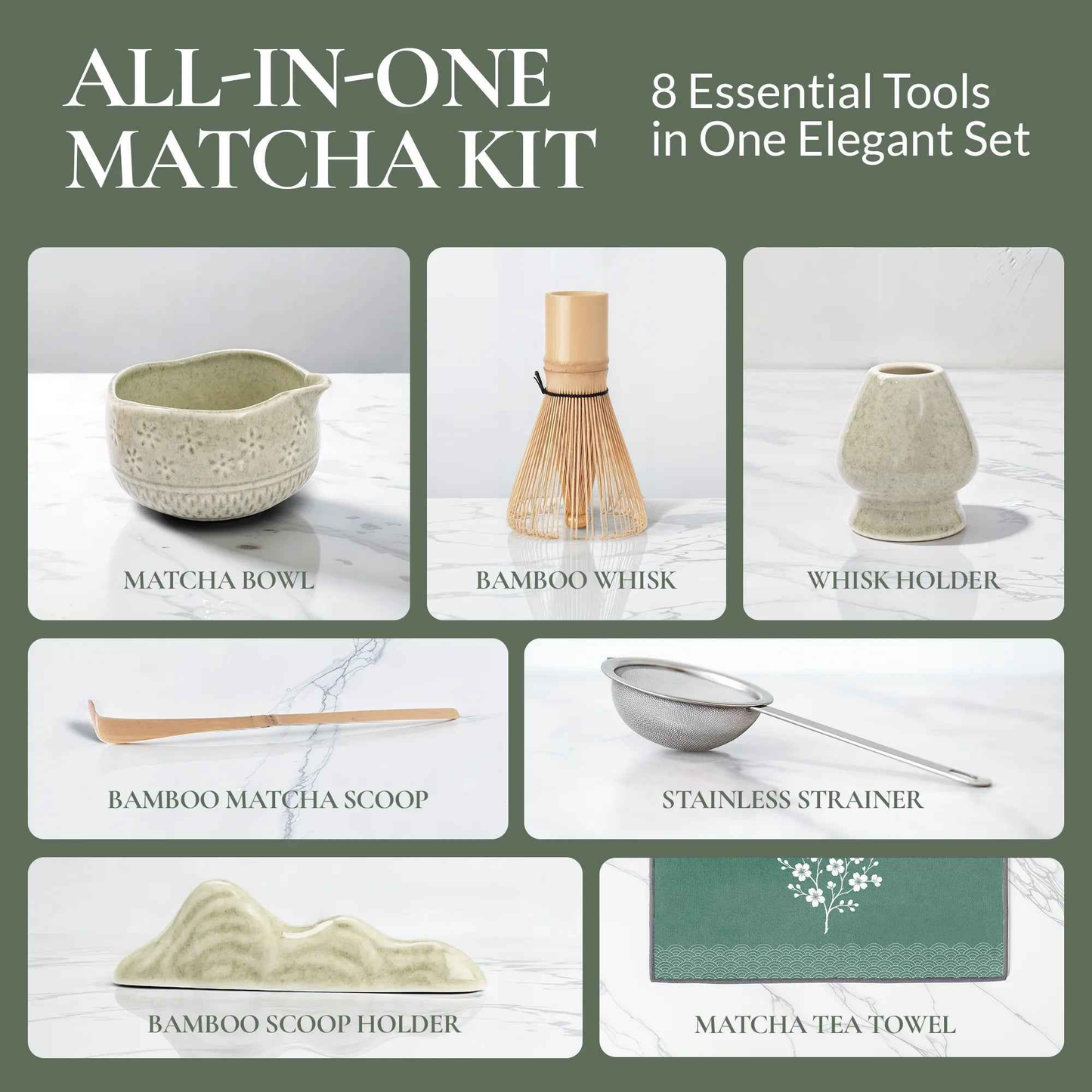 Set de batidor de matcha Strabella: batidor de bambú premium y cuenco de cerámica, regalo navideño