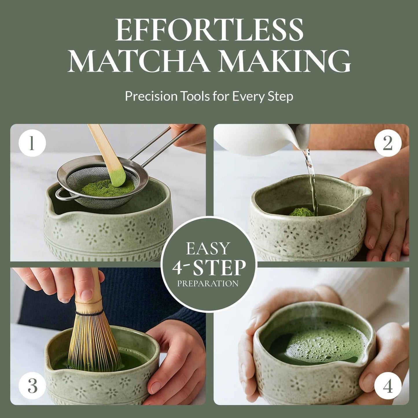 Set de batidor de matcha Strabella: batidor de bambú premium y cuenco de cerámica, regalo navideño
